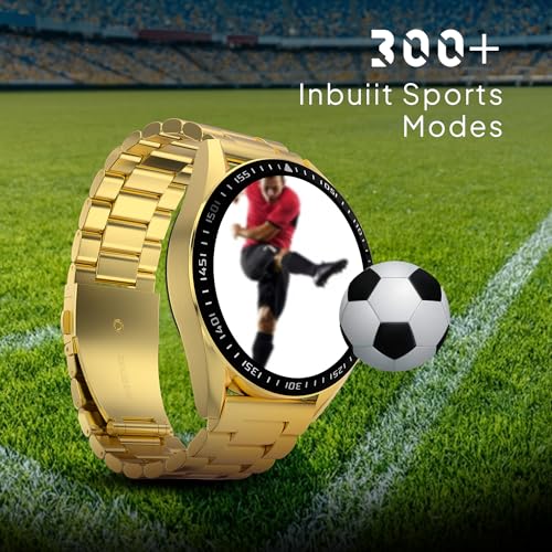 Fire-Boltt Invincible Plus 1.43" AMOLED Display Smartwatch with Bluetooth Calling, TWS Connection, 300+ Sports Modes, 110 in-Built Watch Faces, 4GB Storage & AI Voice Assistant (Gold SS)|B0C8D3T1D7
