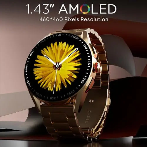 Fire-Boltt Invincible Plus 1.43" AMOLED Display Smartwatch with Bluetooth Calling, TWS Connection, 300+ Sports Modes, 110 in-Built Watch Faces, 4GB Storage & AI Voice Assistant (Rose Gold SS) - Nalanda Enterprises