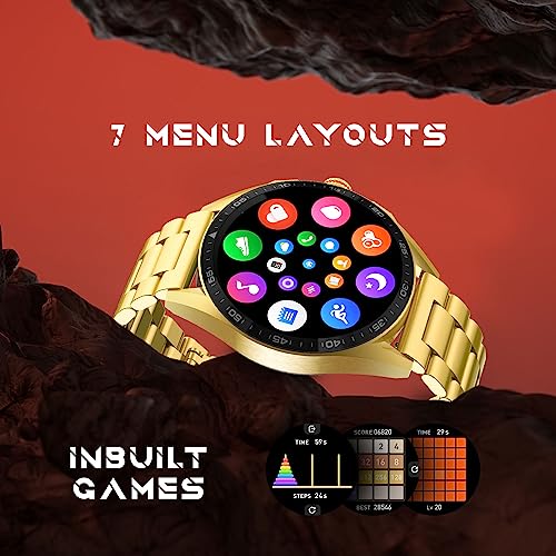 Fire-Boltt Invincible Plus 1.43" AMOLED Display Smartwatch with Bluetooth Calling, TWS Connection, 300+ Sports Modes, 110 in-Built Watch Faces, 4GB Storage & AI Voice Assistant (Gold SS)|B0C8D3T1D7
