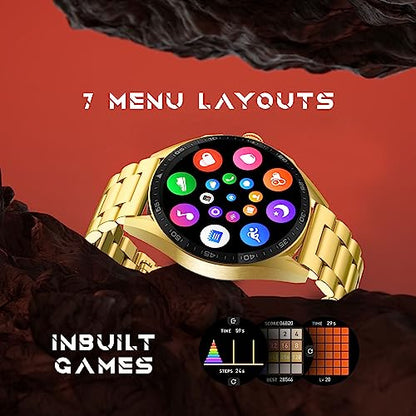 Fire-Boltt Invincible Plus 1.43" AMOLED Display Smartwatch with Bluetooth Calling, TWS Connection, 300+ Sports Modes, 110 in-Built Watch Faces, 4GB Storage & AI Voice Assistant (Gold SS)|B0C8D3T1D7
