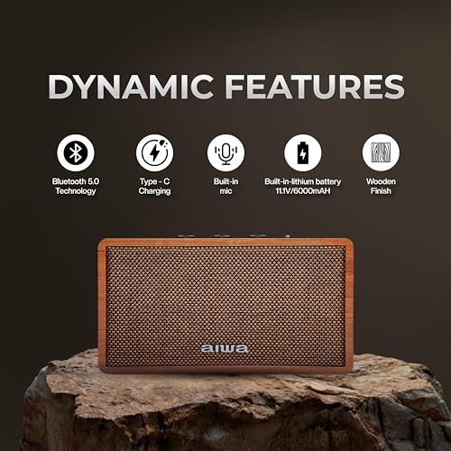 Aiwa Bluetooth Speaker with Powerful Bass, Built-in Microphone, Portable Speaker with 10+ Hours Play Time, Type-C Charging, 80W Speaker, TWS Dual-Link Technology | MI-X150 Retro Plus X (Brown)|B09H7B9HGC