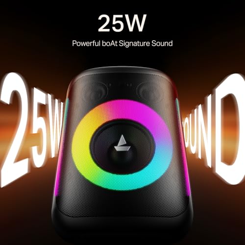 Boat 2025 Launch PartyPal 30, 25W Signature Sound, RGB LEDs, Wired Mic for Karaoke, Up to 6H Battery, TWS Mode, Multi Connect, Bluetooth Speaker, Wireless Speaker, Portable Speaker (Premium Black)|B0FHKQLLGK