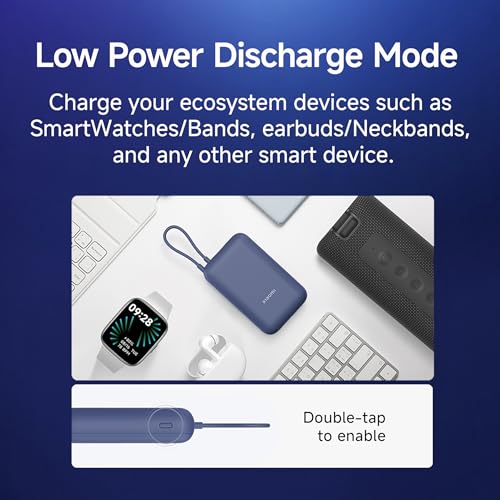 Xiaomi Pocket Power Bank 10000mAh 22.5W with Built-in Cable | Super Fast Charging PD |Smart 12 Layer Protection|Triple Output Ports|Supports Android,Apple, Tablets, Earbuds,Watch(MI Powerbank),Blue|B0D73V6CGC