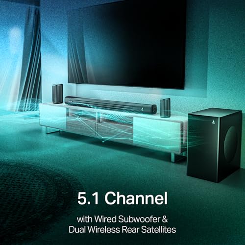 Boat 2025 Launch Aavante Prime 5.1 7050D, Dolby Audio, 700W Signature Sound, 5.1CH with Wireless Subwoofer & Wireless Satellites, Bluetooth Sound bar, Home Theatre Soundbar Speaker (Premium Black)|B0FLYD83H7