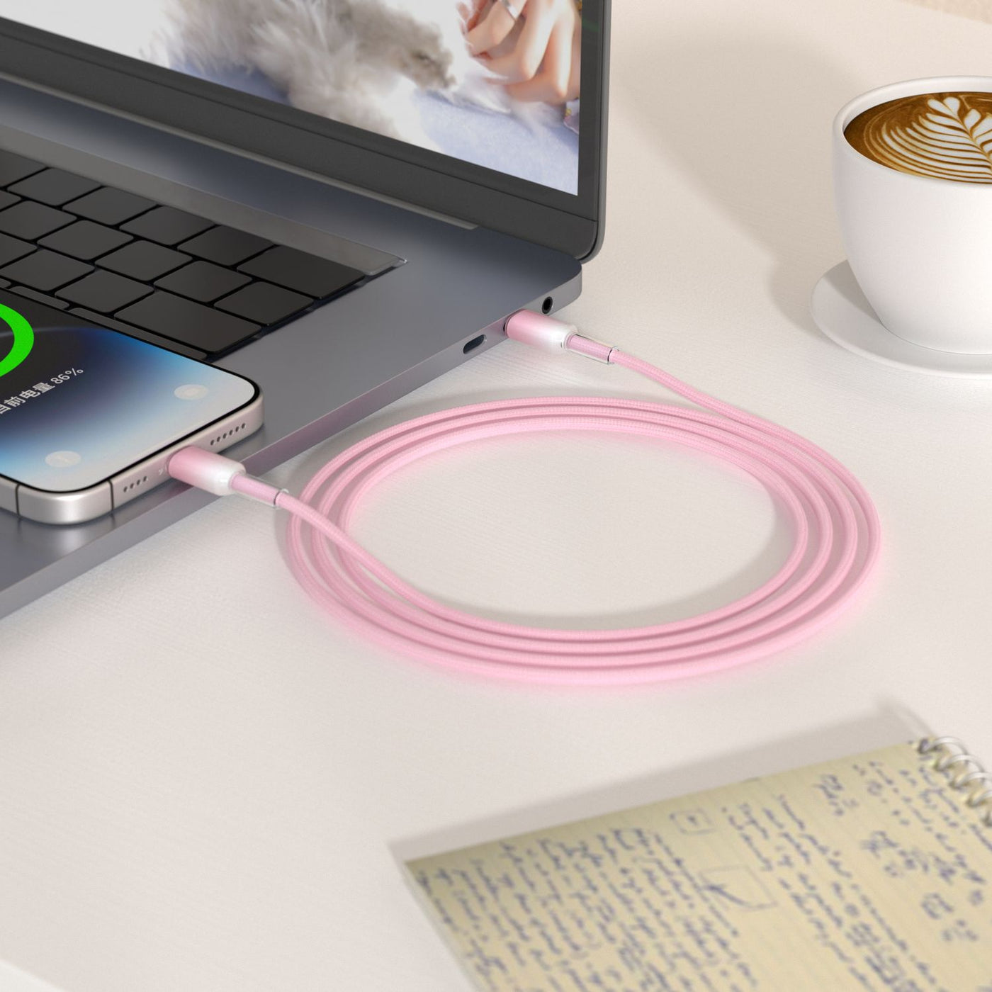 WiWU C064 Neolink USB-C to Lightning Braided Nylon Cable, 1M Pink