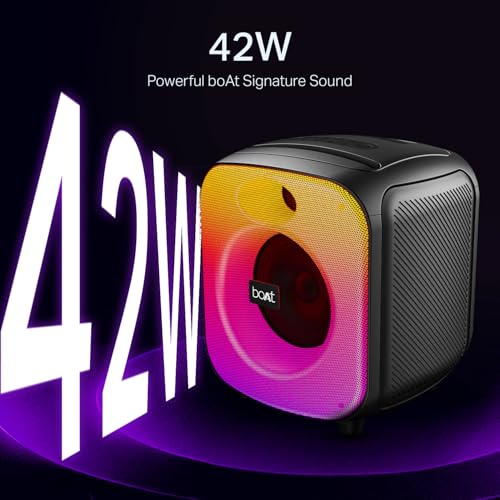 Boat 2025 Launch, PartyPal 65 Pro, 42W Signature Sound, Wireless Karaoke Mic, 8H Battery,RGB LEDs, TWS, Bass Boost, Multi Port, Bluetooth Speaker, Wireless Speaker, Portable Speaker (Premium Black)|B0FLYBFZL5