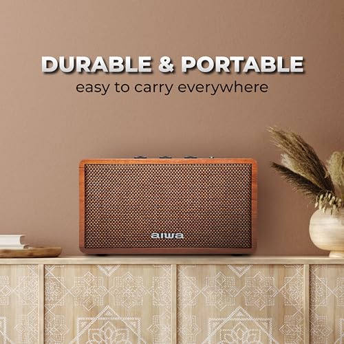 Aiwa Bluetooth Speaker with Powerful Bass, Built-in Microphone, Portable Speaker with 10+ Hours Play Time, Type-C Charging, 80W Speaker, TWS Dual-Link Technology | MI-X150 Retro Plus X (Brown)|B09H7B9HGC
