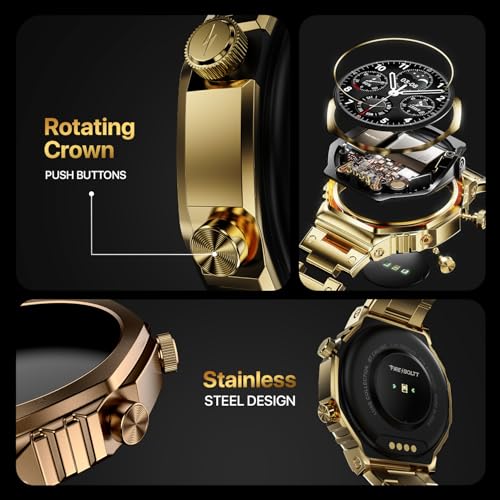 Fire-Boltt Onyx- 36.3mm AMOLED Always On Display Smart Watch, 466 * 466 High Resolution, Bluetooth Calling, Steel Design, IP67, 4GB Storage, 300+ Sports Modes, 130+ Watch Faces (Gold)|B0CT58D91K