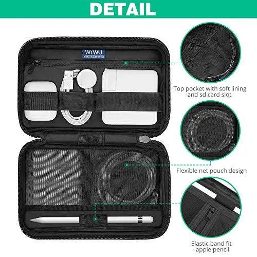 WIWU Nylon Travel Cable Organizer Bag, Waterproof Electronics Organizer Case For Hard Drives, Cable, Charger, Phone, Usb, Sd Card, Apple Pencil, Accessory Pouch Smooth Coating Zipper (Black) - Nalanda Enterprises