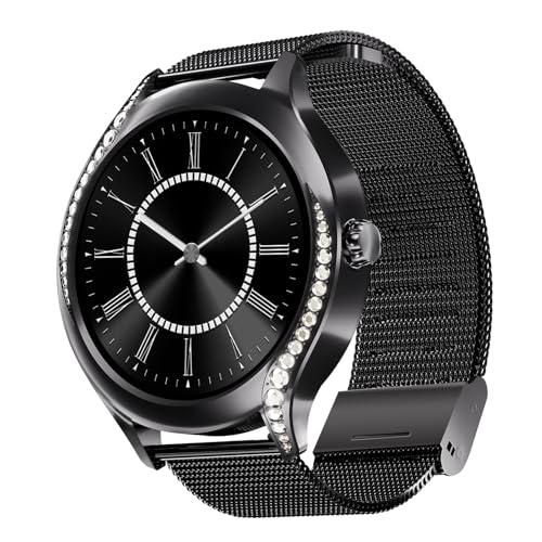 Boat Enigma Gem Women's Luxury Smart Watch w/ 1.19” (3.02cm) AMOLED Display, Emergency SOS Live Location Sharing, Female Wellness, Watch Face Studio, BT Calling, Watch for Woman (Metallic Black) - Nalanda Enterprises