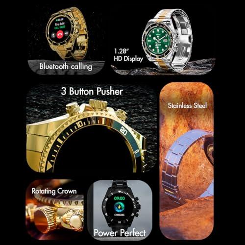 Fire-Boltt Avalanche Luxury Watch, Bluetooth Calling Smart Watch with 1.28” HD Display, 2 Button Pushers, Voice Assistance, Multiple Sports Modes, Health Suite, IP67 Resistance (Gold Black) - Nalanda Enterprises