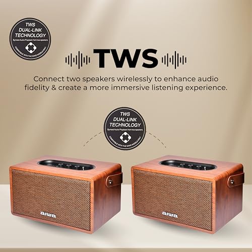 Aiwa Bluetooth Speaker with Powerful Bass, Built-in Microphone, Portable Speaker with 10+ Hours Play Time, Type-C Charging, 80W Speaker, TWS Dual-Link Technology | MI-X150 Retro Plus X (Brown)|B09H7B9HGC