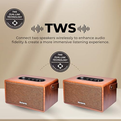 Aiwa Bluetooth Speaker with Powerful Bass, Built-in Microphone, Portable Speaker with 10+ Hours Play Time, Type-C Charging, 80W Speaker, TWS Dual-Link Technology | MI-X150 Retro Plus X (Brown)|B09H7B9HGC