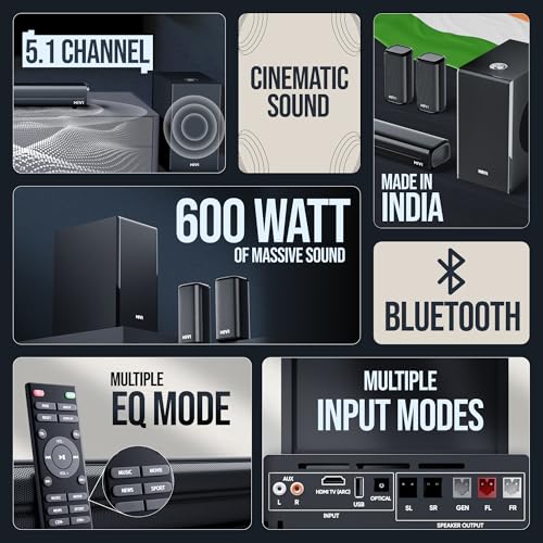 Mivi Fort Hip-Hop 6000 Home Theatre [2025 Latest Launch], 600 Watts Soundbar with cinematic sound, 5.1 Channel, Multiple EQ & Input Modes, BT v5.3, Remote Accessibility, Made in India Sound bar for TV|B0F8ZGL8HQ