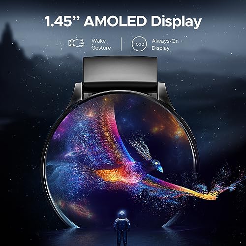 boAt Lunar Orb w/ 1.45" (3.6 cm) AMOLED Display, BT Calling, DIY Watch Face Studio, Coins, Crest App Health Ecosystem, Live Cricket & Football Scores, IP67, Smart Watch for Men & Women(Active Black)|B0CG255D44