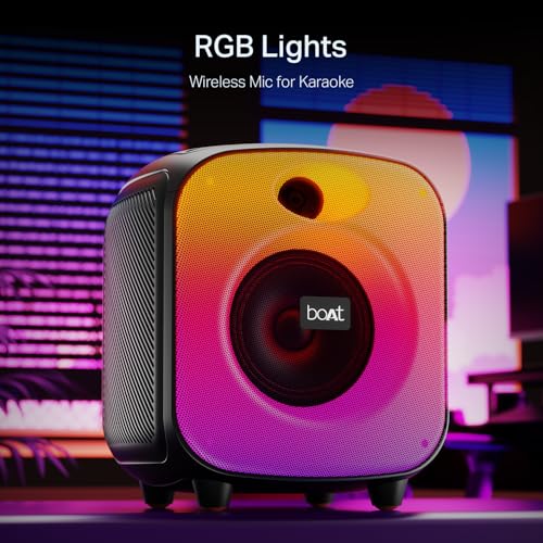 Boat 2025 Launch, PartyPal 65 Pro, 42W Signature Sound, Wireless Karaoke Mic, 8H Battery,RGB LEDs, TWS, Bass Boost, Multi Port, Bluetooth Speaker, Wireless Speaker, Portable Speaker (Premium Black)|B0FLYBFZL5
