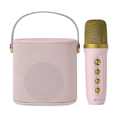 Toreto Jukebox Wireless Bluetooth Speaker 10W with Wireless Karaoke MIc IVoice Changing Feature | Deep Bass I USB I TWS I AUX I Outdoor Speaker with Carrying Strap (Pink) - Nalanda Enterprises