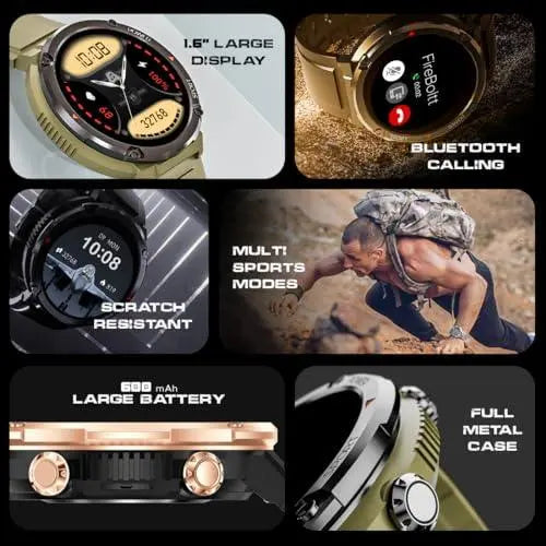 Fire-Boltt Armour, Sporty Rugged Outdoor Smart Watch with a 1.6" High-Resolution HD Display, Shockproof Metal Body, Bluetooth Calling 600 mAh Battery - Nalanda Enterprises