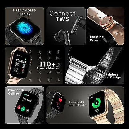 Fire-Boltt Visionary Ultra 1.78" AMOLED, Stainless Steel Luxury Smart Watch, Bluetooth Calling with Rotating Crown, 100+ Sports Mode, TWS Connection (Gold) - Nalanda Enterprises