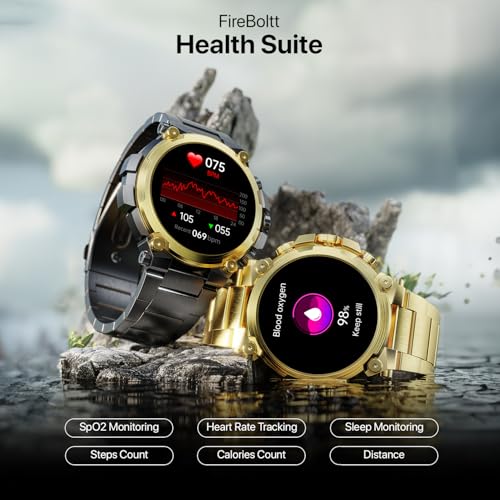 Fire-Boltt Dominian 36.3mm (1.43 inch) AMOLED Display, Stainless Steel Design, 466 * 466 px Resolution, Bluetooth Calling, Multiple Sports Modes, Health Mode, IP67, Weather Updates (Black Gold)|B0D8KVX6NY