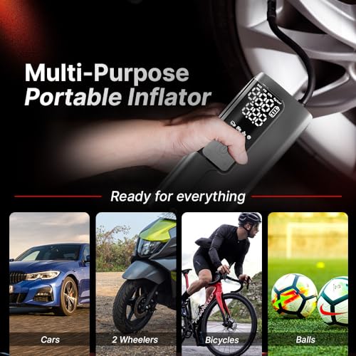 Qubo Digital Tyre Pressure Inflator Max | 150 PSI | 5200 mAh Battery | Dual Mode (Battery + 12V Port) | Super Fast Inflation | Digital Display | 5 Air Fill Modes | Auto Cut-Off | Multiple Nozzles|B0D37XX7W6