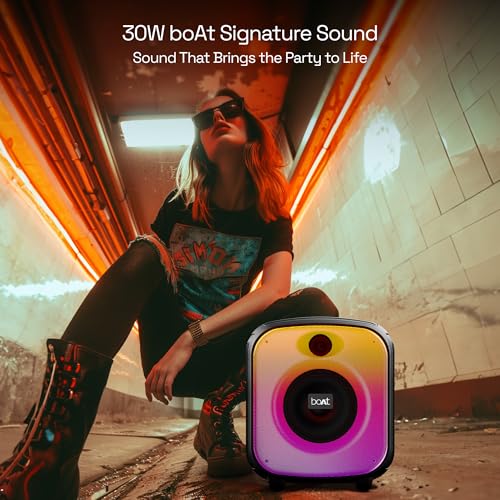 boAt PartyPal 63 Pro Bluetooth Speaker with 30 W Signature Sound, Karaoke with Mic, Customizable RGB LEDs, Wireless Mic, Upto 8 hrs Playback, BTv5.3, TWS Mode, Bass Boost, AUX & Port(Midnight Black)|B0D9VKLC6B