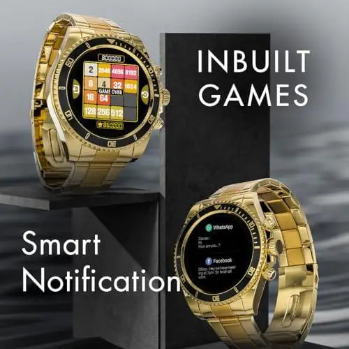 Fire-Boltt Avalanche Luxury Watch, Bluetooth Calling Smart Watch with 1.28” HD Display, 2 Button Pushers, Voice Assistance, Multiple Sports Modes, Health Suite, IP67 Resistance (Gold Black) - Nalanda Enterprises