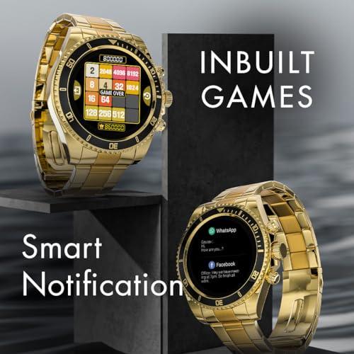 Fire-Boltt Avalanche Luxury Watch, Bluetooth Calling Smart Watch with 1.28” HD Display, 2 Button Pushers, Voice Assistance, Multiple Sports Modes, Health Suite, IP67 Resistance (Gold Black) - Nalanda Enterprises