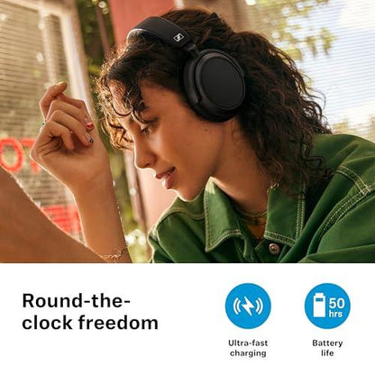 Sennheiser Accentum Plus Wireless Bluetooth Over Ear Headphones-Designed in Germany with Quick-Charge,50H Battery(with ANC),Adaptive Hybrid ANC,Sound Personalization and 2 Yr Warranty-Black - Nalanda Enterprises