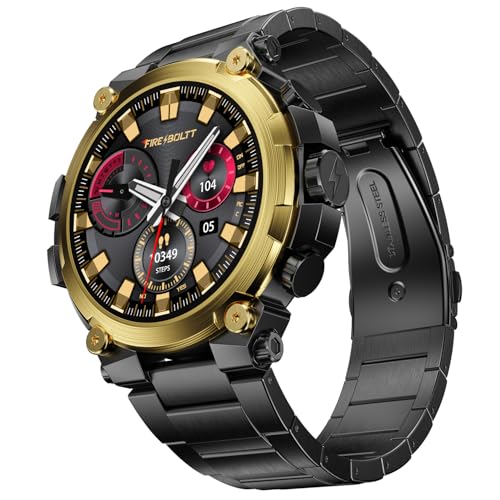 Fire-Boltt Dominian 36.3mm (1.43 inch) AMOLED Display, Stainless Steel Design, 466 * 466 px Resolution, Bluetooth Calling, Multiple Sports Modes, Health Mode, IP67, Weather Updates (Black Gold) - Nalanda Enterprises
