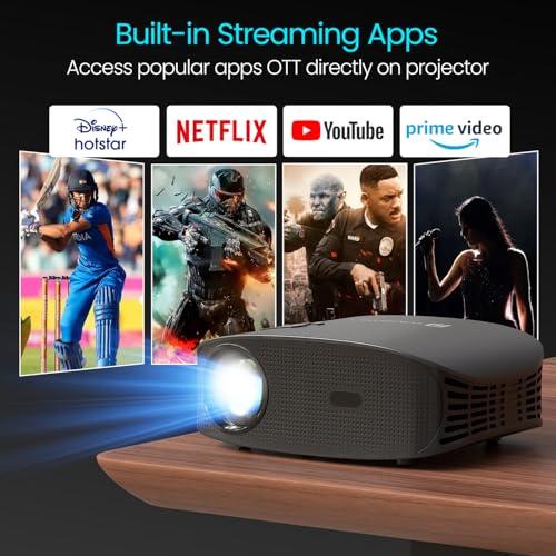 Portronics Beem 490 Smart LED Projector with 1080p Full HD, Streaming Apps (Netflix, Prime Video, Hotstar), Automatic Focus, Auto Keystone Correction, 6000 Lumens, Bluetooth, Wi-fi, 5W Speaker (Grey) - Nalanda Enterprises
