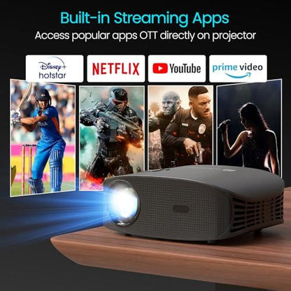 Portronics Beem 490 Smart LED Projector with 1080p Full HD, Streaming Apps (Netflix, Prime Video, Hotstar), Automatic Focus, Auto Keystone Correction, 6000 Lumens, Bluetooth, Wi-fi, 5W Speaker (Grey) - Nalanda Enterprises