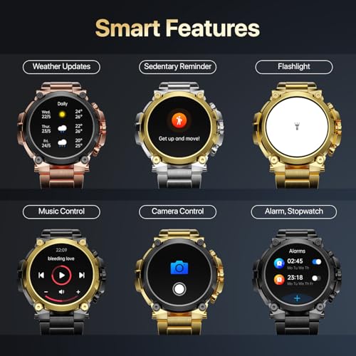 Fire-Boltt Dominian 36.3mm (1.43 inch) AMOLED Display, Stainless Steel Design, 466 * 466 px Resolution, Bluetooth Calling, Multiple Sports Modes, Health Mode, IP67, Weather Updates (Black Gold)|B0D8KVX6NY