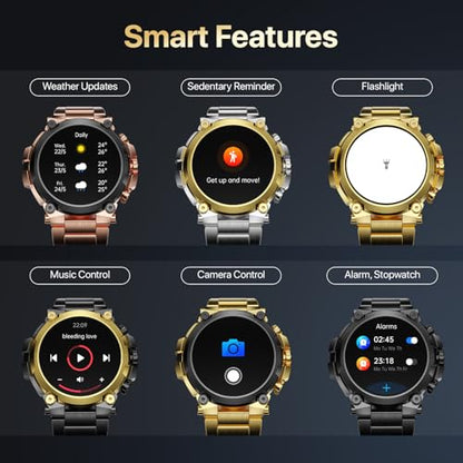 Fire-Boltt Dominian 36.3mm (1.43 inch) AMOLED Display, Stainless Steel Design, 466 * 466 px Resolution, Bluetooth Calling, Multiple Sports Modes, Health Mode, IP67, Weather Updates (Black Gold)|B0D8KVX6NY