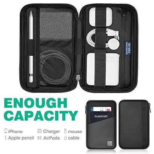 WIWU Nylon Travel Cable Organizer Bag, Waterproof Electronics Organizer Case For Hard Drives, Cable, Charger, Phone, Usb, Sd Card, Apple Pencil, Accessory Pouch Smooth Coating Zipper (Black) - Nalanda Enterprises