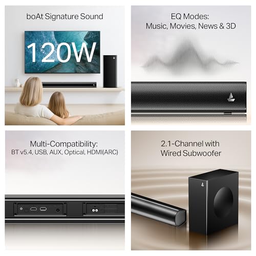 Boat 2025 Launch Aavante Prime 5.1 7050D, Dolby Audio, 700W Signature Sound, 5.1CH with Wireless Subwoofer & Wireless Satellites, Bluetooth Sound bar, Home Theatre Soundbar Speaker (Premium Black)|B0FLYD83H7