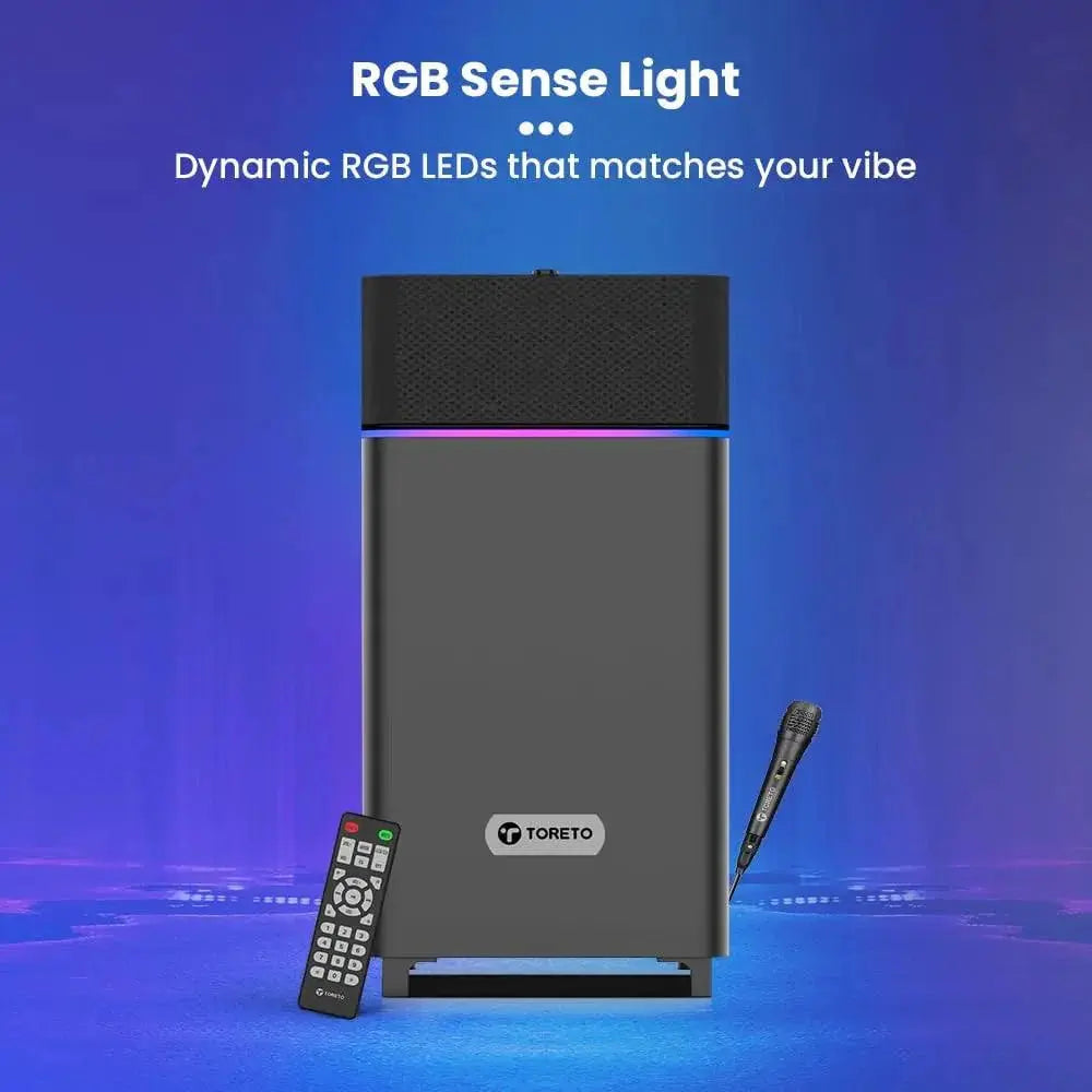 Toreto Party Mini Powerful 70W RMS Home Theater Bluetooth Party Box Party/Home Audio Speaker with High Power Bass, Wired Karaoke Mic, AUX, USB and Dynamic RGB LED - Nalanda Enterprises