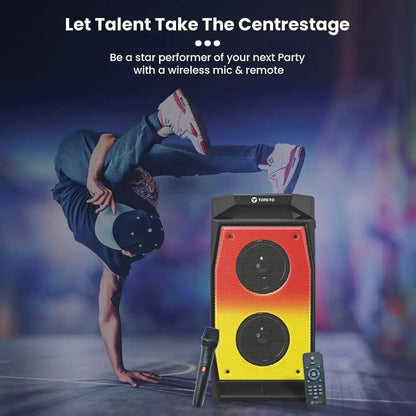 Toreto Evolve Pro 60Watt Wireless Bluetooth Party Speaker with Karaoke Mic, HD Bass, EQ Modes, TWS, Dynamic RGB Lights, mic Input, BT 5.3v, AUX in, Type C Charging - Nalanda Enterprises