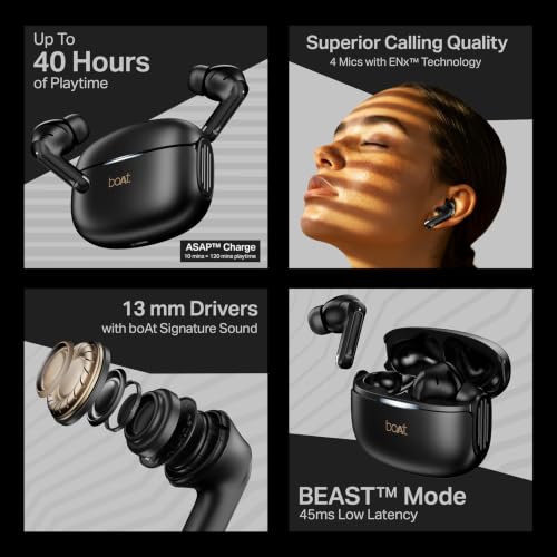 boAt Airdopes 219, 4Mics ENx, 40H Battery, Best in Segment for Calling, Stream Ad Free Music via App Support, Bluetooth Earbuds, TWS Ear Buds Wireless Earphones with mic (Carbon Black)|B0FC2Y3XGV