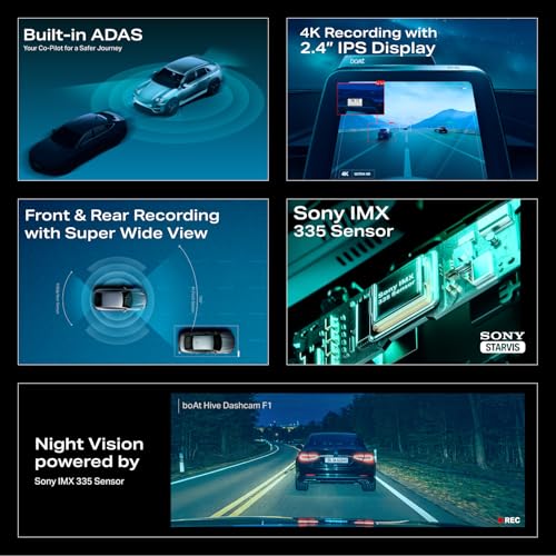boAt 2026 Launch Hive Dashcam F1, 4K Ultra HD Front & Full HD Rear Recording, Sony STARVIS, ADAS Voice Commands, Dual Channel Recording, GPS Route Log, Wi-Fi, 150° Wide FOV, Smart Parking (Steel Blue)|B0GBWQC89L