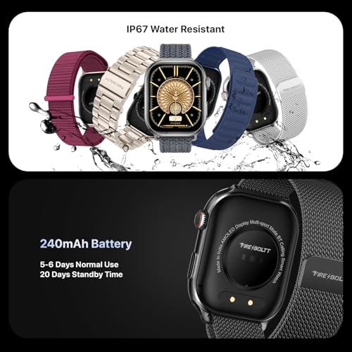 Fire-Boltt Brillia Smart Watch with 51.3mm (2.02 inch) AMOLED Display, Bluetooth Calling, SpO2, Heart Rate Monitoring, 120+ Sports Modes (Brillia, Black)