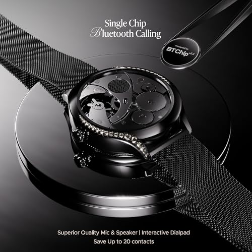 Boat Enigma Gem Women's Luxury Smart Watch w/ 1.19” (3.02cm) AMOLED Display, Emergency SOS Live Location Sharing, Female Wellness, Watch Face Studio, BT Calling, Watch for Woman (Metallic Black)|B0DFYJWHRC