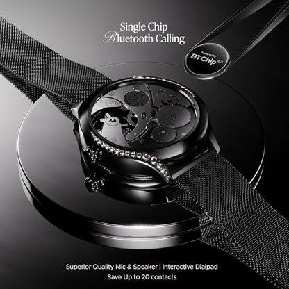 Boat Enigma Gem Women's Luxury Smart Watch w/ 1.19” (3.02cm) AMOLED Display, Emergency SOS Live Location Sharing, Female Wellness, Watch Face Studio, BT Calling, Watch for Woman (Metallic Black)|B0DFYJWHRC