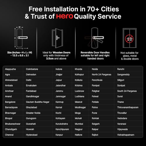 QUBO Smart Door Lock Ultra from Hero Group | 7-Way Unlocking | 5 Bolts | Fingerprint | Remote Unlocking via OTP | PIN | Access Card | Mobile App | Mechanical Key | 3 Years Brand Warranty | (Black)|B0DWMVXVHF