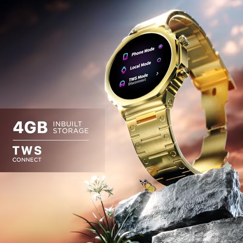 Fire-Boltt Onyx- 36.3mm AMOLED Always On Display Smart Watch, 466 * 466 High Resolution, Bluetooth Calling, Steel Design, IP67, 4GB Storage, 300+ Sports Modes, 130+ Watch Faces (Gold)|B0CT58D91K