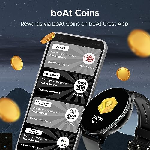 boAt Lunar Orb w/ 1.45" (3.6 cm) AMOLED Display, BT Calling, DIY Watch Face Studio, Coins, Crest App Health Ecosystem, Live Cricket & Football Scores, IP67, Smart Watch for Men & Women(Active Black)|B0CG255D44