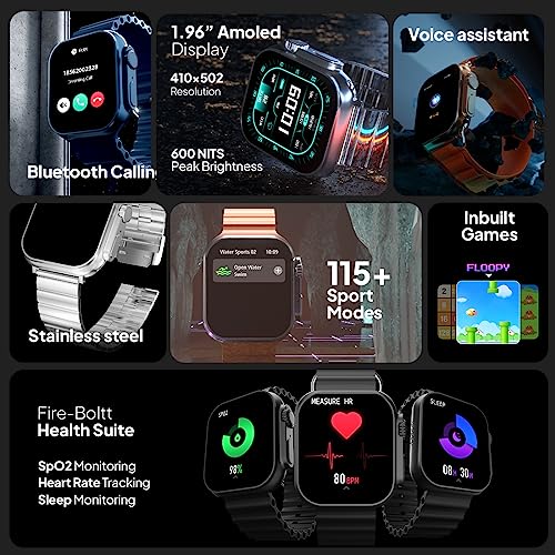 Fire-Boltt Gladiator + 1.96 AMOLED Display Luxury Smartwatch, Rotating Crown, 115+ Sports Modes & Bluetooth Calling, AI Voice Assistant, Gaming|B0C5MRZQXP
