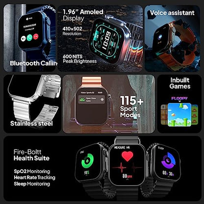 Fire-Boltt Gladiator + 1.96 AMOLED Display Luxury Smartwatch, Rotating Crown, 115+ Sports Modes & Bluetooth Calling, AI Voice Assistant, Gaming|B0C5MRZQXP
