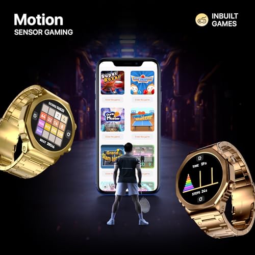 Fire-Boltt Onyx- 36.3mm AMOLED Always On Display Smart Watch, 466 * 466 High Resolution, Bluetooth Calling, Steel Design, IP67, 4GB Storage, 300+ Sports Modes, 130+ Watch Faces (Gold)|B0CT58D91K