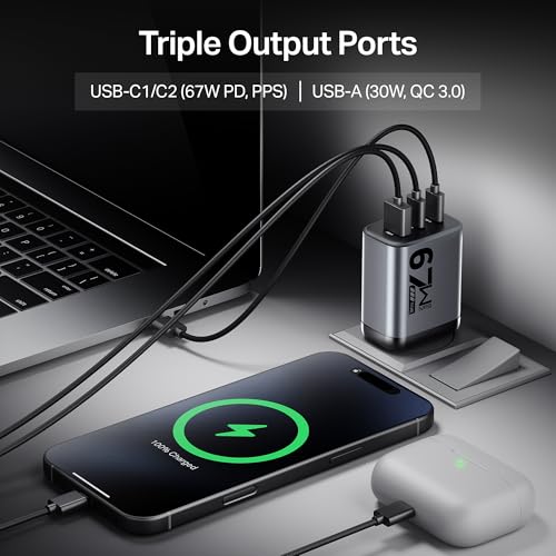 boAt 67W GaN Charger USB Type C, Ultra-Fast Triple Port Fast Charging, Laptop Compatible, Compact & Lightweight, Supports All iPhones, Android Phones, Laptops, Macbooks (Monarch Red)|B0F4XWCQY4